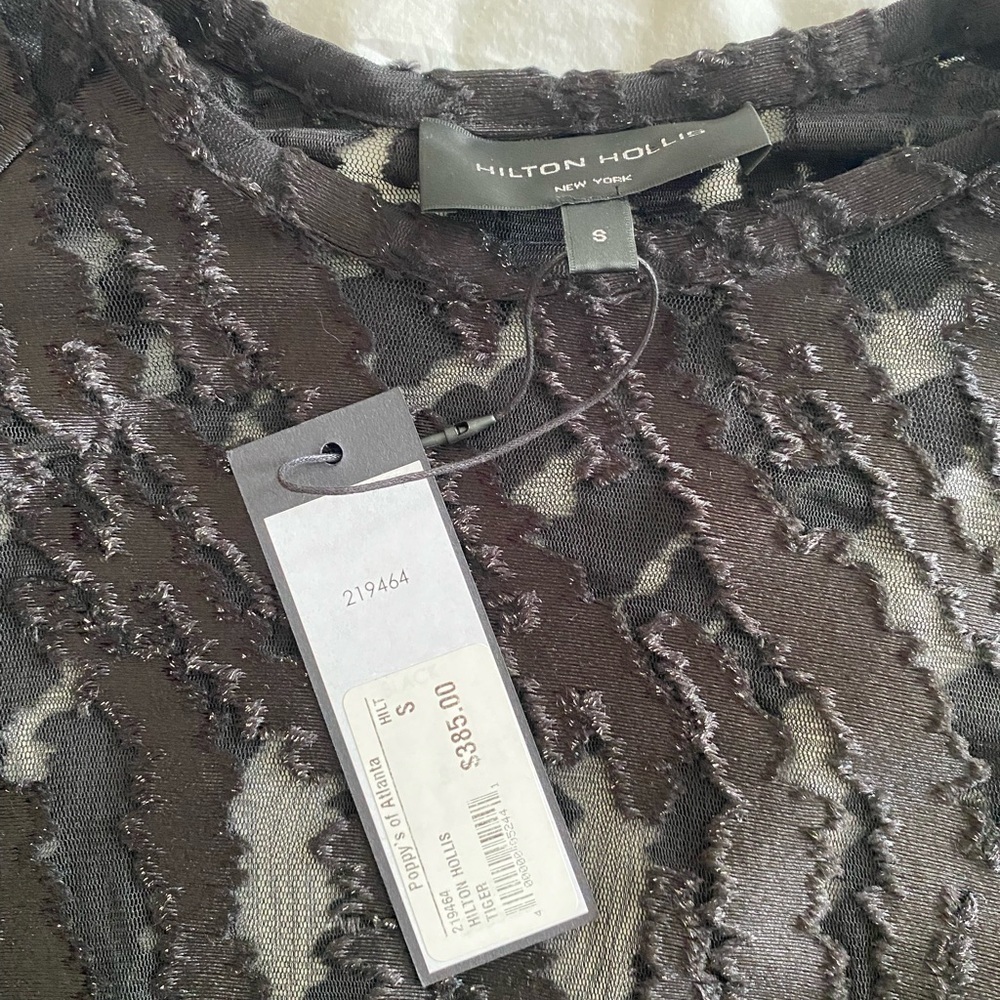 Hilton Hollis- NWT Black Sheer Tiger Print Velvet Burnout Longsleeve Top - Picture 8 of 12